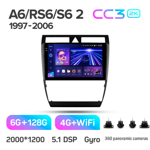 Штатная магнитола Teyes CC3 2k 6+128 Gb 360° Audi A6 2 1997-2004, S6 2 1999-2004, RS6 1 2002-2006 9″