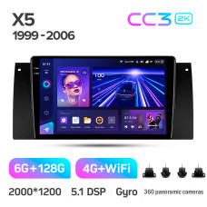 Штатная магнитола Teyes CC3 2k 6+128 Gb 360° BMW X5 E39 E53 1999-2006 (maximum equipment) 9″