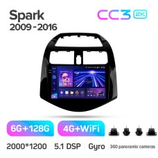 Штатная магнитола Teyes CC3 2k 6+128 Gb 360° Chevrolet Spark M300 2009-2016 (F1) 9″