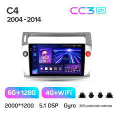 Штатная магнитола Teyes CC3 2k 6+128 Gb 360° Citroen C4 LA LC C-Triomphe C-Quatre 2004-2014 9″