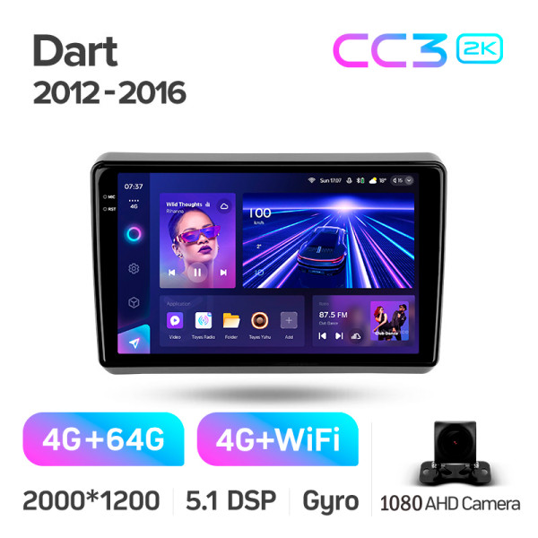 Штатная магнитола Teyes CC3 2k 4+64 Gb Dodge Dart 2012-2016 9″