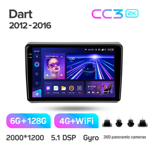 Штатная магнитола Teyes CC3 2k 6+128 Gb 360° Dodge Dart 2012-2016 9″