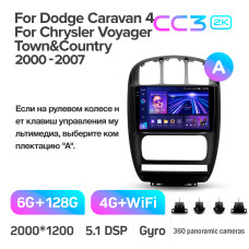 Штатна магнітола Teyes CC3 6+128 Gb з коловим оглядом 360° Dodge Caravan 4 For Chrysler Voyager RG RS For Town and Country RS 2000-2007 (A) 10" 2k (L1)