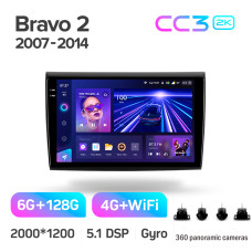 Штатная магнитола Teyes CC3 2k 6+128 Gb 360° Fiat Bravo 198 2 2007-2014 9″