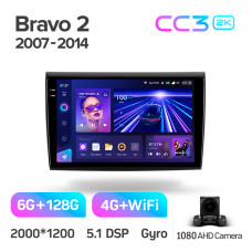 Штатная магнитола Teyes CC3 2k 6+128 Gb Fiat Bravo 198 2 2007-2014 9″