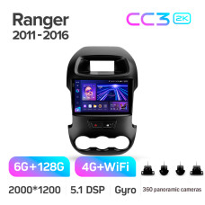 Штатна магнітола Teyes CC3 6+128 Gb з коловим оглядом 360° Ford Ranger (F2) 2011-2016 9" 2k