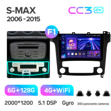 Штатная магнитола Teyes CC3 2k 6+128 Gb 360° Ford S-MAX 1 2006-2015 (F1) 9″