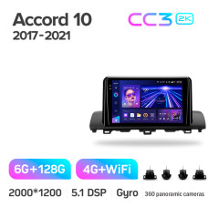 Штатна магнітола Teyes CC3 6+128 Gb з коловим оглядом 360° Honda Accord 10 CV X 2017 - 2021 (B) 9" 2k