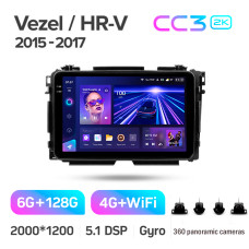 Штатна магнітола Teyes CC3 6+128 Gb з коловим оглядом 360° Honda Vezel HR-V HRV 2015-2018 9" 2k