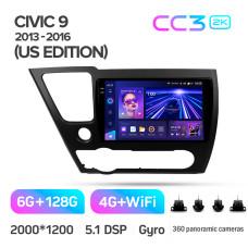 Штатная магнитола Teyes CC3 2k 6+128 Gb 360° Honda Civic 9 Middle East 2013-2016 9″