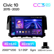Штатна магнітола Teyes CC3 4+64 Gb Honda Civic 10 FC FK 2015-2020 9" 2k