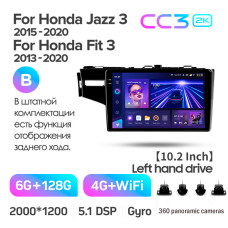 Штатна магнітола Teyes CC3 6+128 Gb з коловим оглядом 360° Honda Jazz 3 Fit 3 GP GK 2013 - 2020 (B) 10" 2k
