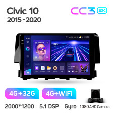 Штатная магнитола Teyes CC3 2k 4+32 Gb Honda Civic 10 FC FK 2015-2020 9″