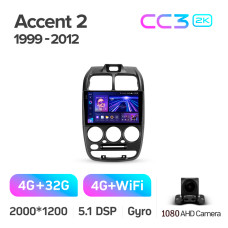 Штатная магнитола Teyes CC3 2k 4+32 Gb Hyundai Accent 2 LC2 1999-2012 (F1) 9″