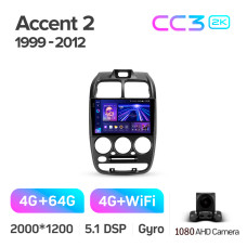 Штатная магнитола Teyes CC3 2k 4+64 Gb Hyundai Accent 2 LC2 1999-2012 (F1) 9″
