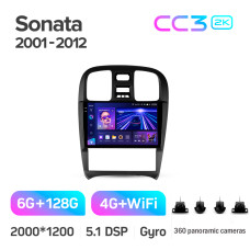 Штатна магнітола Teyes CC3 6+128 Gb з коловим оглядом 360° Hyundai Sonata EF 2001-2012 9" 2k
