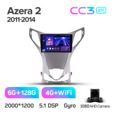 Штатная магнитола Teyes CC3 2k 6+128 Gb Hyundai Azera 2 2011-2014 9″
