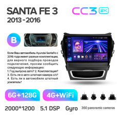 Штатная магнитола Teyes CC3 2k 6+128 Gb 360° Hyundai Santa Fe 3 2013-2016 (B) 9″
