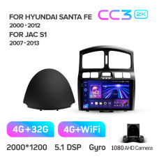 Штатная магнитола Teyes CC3 2k 4+32 Gb Hyundai Santa Fe SM 2000-2012, JAC S1 (Rein) 1 2007-2013 9″