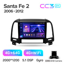 Штатная магнитола Teyes CC3 2k 4+64 Gb Hyundai Santa Fe 2 2006-2012 9″
