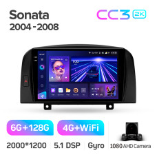 Штатная магнитола Teyes CC3 2k 6+128 Gb Hyundai Sonata NF 2004-2008 9″