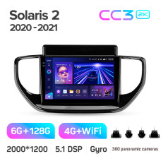 Штатная магнитола Teyes CC3 2k 6+128 Gb 360° Hyundai Solaris 2 2020-2021 9″