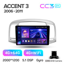 Штатная магнитола Teyes CC3 2k 4+64 Gb Hyundai Accent 3 2006-2011 9″