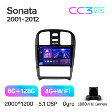 Штатная магнитола Teyes CC3 2k 6+128 Gb Hyundai Sonata EF 2001-2012 9″
