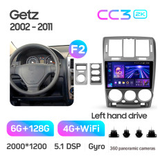 Штатна магнітола Teyes CC3 6+128 Gb з коловим оглядом 360° Hyundai Getz 1 (F2) (Left hand drive) 2002-2011 9" 2k