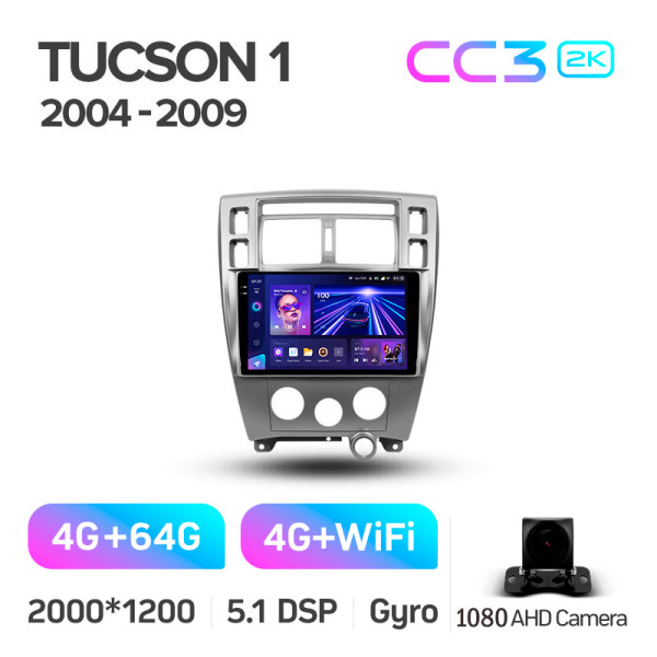 Штатная магнитола Teyes CC3 2k 4+64 Gb Hyundai Tucson 1 2004-2009 10″