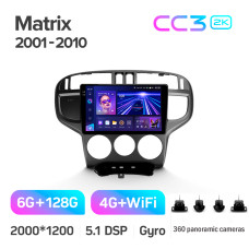 Штатная магнитола Teyes CC3 2k 6+128 Gb 360° Hyundai Matrix 2001-2010 9″