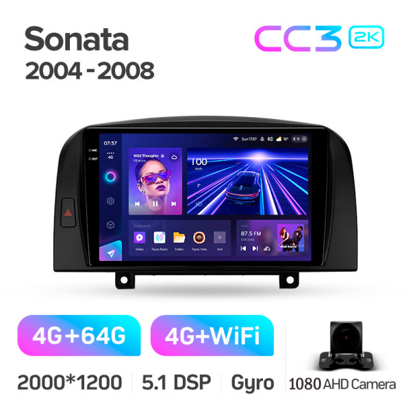 Штатная магнитола Teyes CC3 2k 4+64 Gb Hyundai Sonata NF 2004-2008 9″