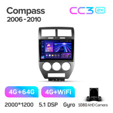 Штатная магнитола Teyes CC3 2k 4+64 Gb Jeep Compass 1 MK 2006-2010 10″