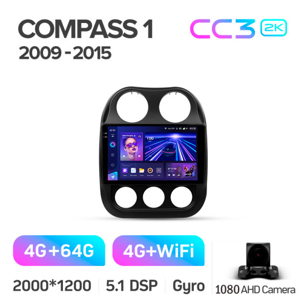 Штатная магнитола Teyes CC3 2k 4+64 Gb Jeep Compass 1 MK 2009-2015 10″