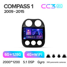 Штатна магнітола Teyes CC3 6+128 Gb з коловим оглядом 360° Jeep Compass 1 MK 2009-2015 10" 2k
