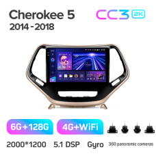 Штатна магнітола Teyes CC3 6+128 Gb з коловим оглядом 360° Jeep Cherokee 5 KL 2014-2018 10" 2k