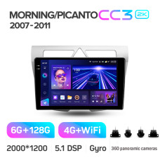 Штатная магнитола Teyes CC3 2k 6+128 Gb 360° Kia Morning/Picanto 2007-2011 9″
