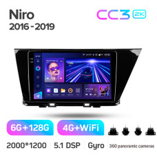 Штатная магнитола Teyes CC3 2k 6+128 Gb 360° Kia Niro DE 2016-2019 9″