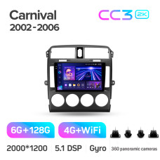 Штатна магнітола Teyes CC3 6+128 Gb з коловим оглядом 360° Kia Carnival UP GQ 2002-2006 9" 2k