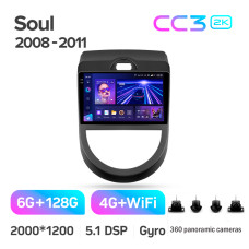 Штатна магнітола Teyes CC3 6+128 Gb з коловим оглядом 360° Kia Soul 1 2008 - 2014 9" 2k