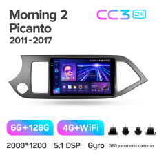 Штатная магнитола Teyes CC3 2k 6+128 Gb 360° Kia Morning 2011-2017 9″