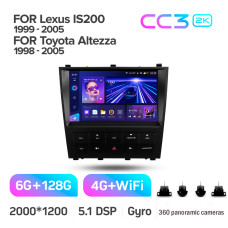 Штатная магнитола Teyes CC3 2k 6+128 Gb 360° Lexus IS200 XE10 1999-2005 / Toyota Altezza XE10 1998-2005 9″