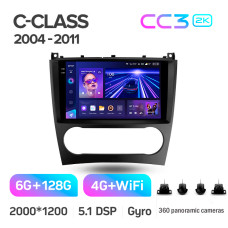 Штатная магнитола Teyes CC3 2k 6+128 Gb 360° Mercedes-Benz C-Class W203 CL203 C209 A209 2004-2011 9″