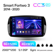 Штатная магнитола Teyes CC3 2k 6+128 Gb 360° Mercedes-Benz Smart Fortwo 3 C453 A453 W453 2014-2020 9″