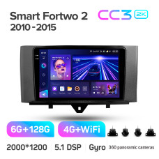 Штатная магнитола Teyes CC3 2k 6+128 Gb 360° Mercedes-Benz Smart Fortwo 2 2010-2015 (F1) 9″