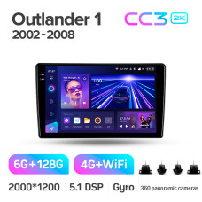 Штатная магнитола Teyes CC3 2k 6+128 Gb 360° Mitsubishi Outlander 1 2002-2008 (F2) 9″