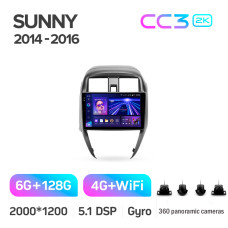 Штатна магнітола Teyes CC3 6+128 Gb з коловим оглядом 360° Nissan Sunny 2014-2016 10" 2k