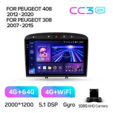 Штатная магнитола Teyes CC3 2k 4+64 Gb Peugeot 408 1 T7 2012-2020, 308 2007-2015 9″