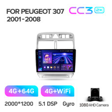 Штатная магнитола Teyes CC3 2k 4+64 Gb Peugeot 307 1 2001-2008 9″