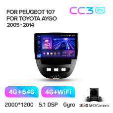 Штатная магнитола Teyes CC3 2k 4+64 Gb Peugeot 107/Toyota Aygo 2005-2014 10″